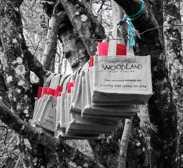Bespoke part bags hanging in a tree