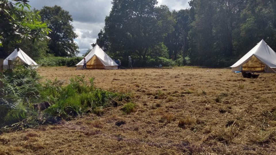 bell tents in the woods