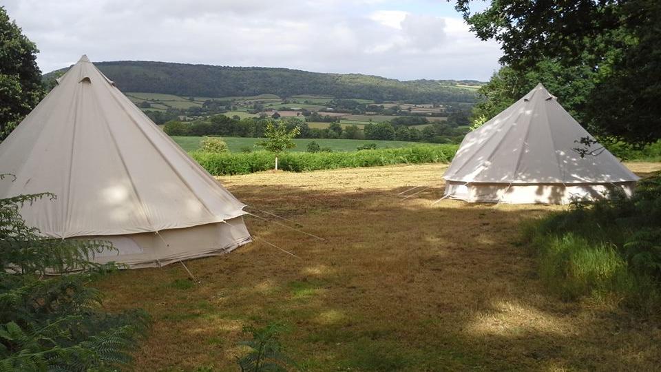 bell tents in the woods